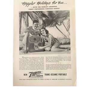 Vintage 1947 Zenith Radio Trans Oceanic Portable Ad Advertisement